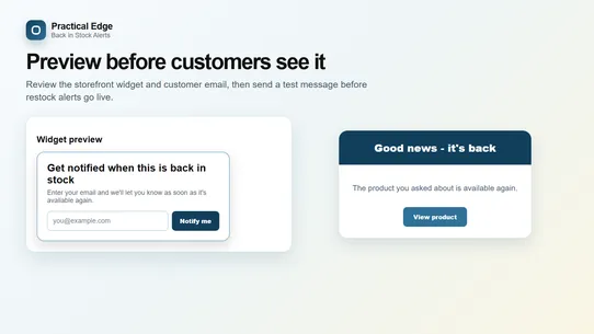 Practical Edge ‑ Back in Stock screenshot
