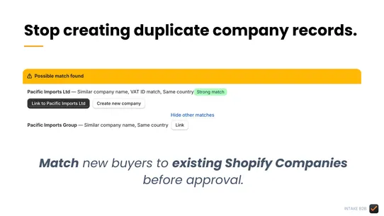 Intake B2B: Wholesale Approval screenshot
