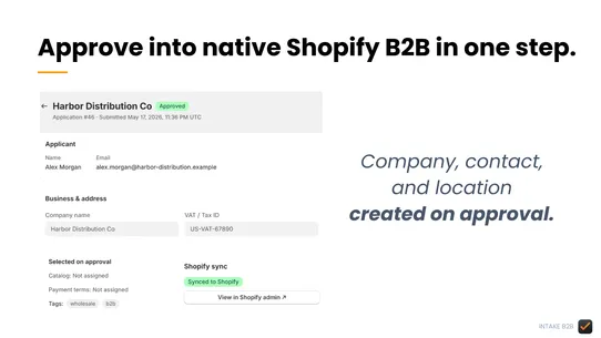 Intake B2B: Wholesale Approval screenshot