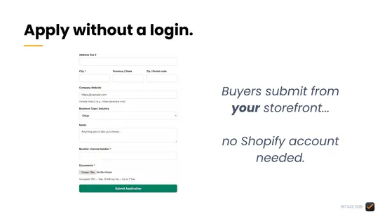 Intake B2B: Wholesale Approval screenshot