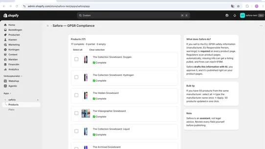Safora ‑ GPSR Compliance AI screenshot