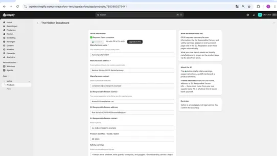 Safora ‑ GPSR Compliance AI screenshot