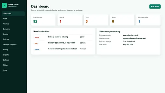 StoreGuard Settings Audit screenshot