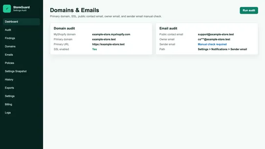StoreGuard Settings Audit screenshot
