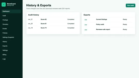 StoreGuard Settings Audit screenshot