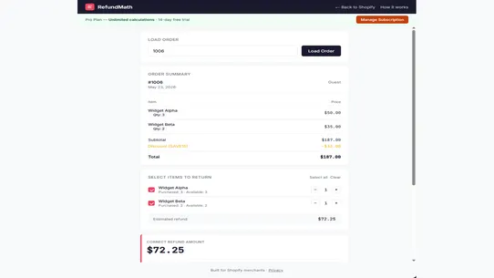 RefundMath screenshot