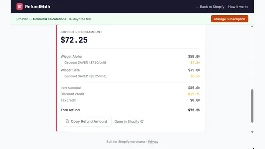 RefundMath screenshot
