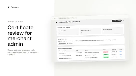 Paperwork Tax Exempt Certs screenshot