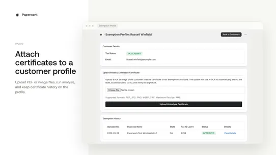 Paperwork Tax Exempt Certs screenshot