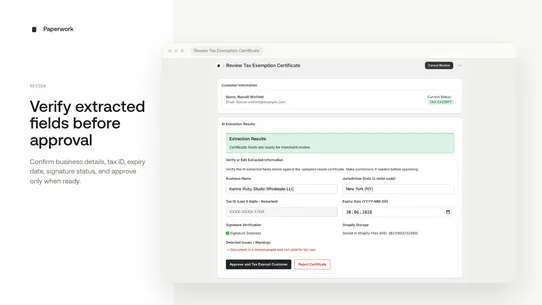 Paperwork Tax Exempt Certs screenshot