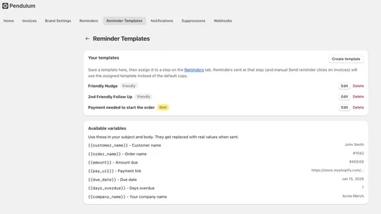 Pendulum Invoices screenshot