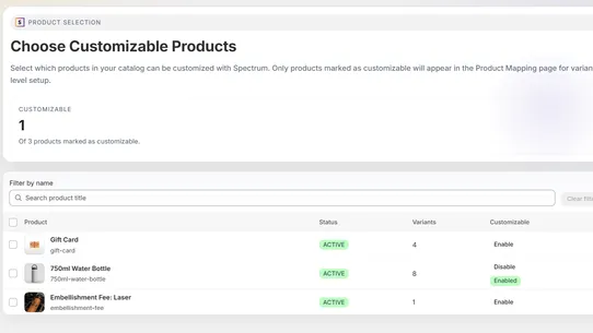 Spectrum Product Customization screenshot