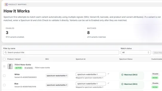 Spectrum Product Customization screenshot