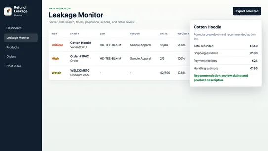 LeakScout Refund Monitor screenshot