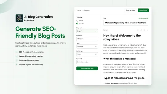 Qe AI Blog Generator screenshot