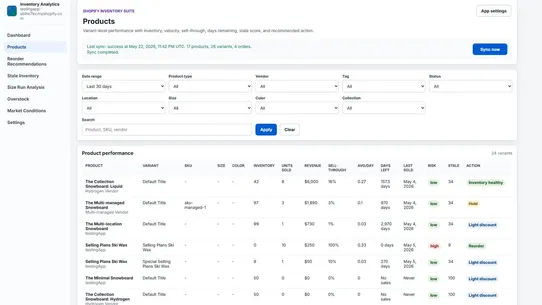 T&amp;C Inventory Analytics screenshot