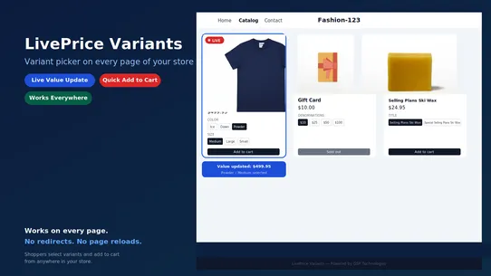 Live Price Change on variants screenshot