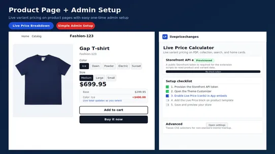 Live Price Change on variants screenshot