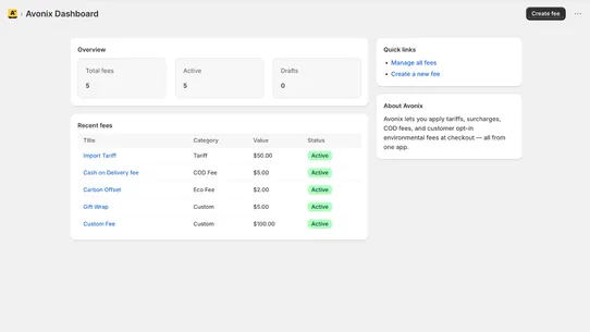 Avonix Tariffs &amp; Surcharges screenshot