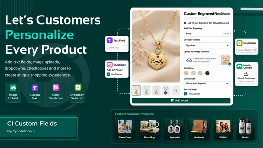 Custom Fields, Product Options screenshot