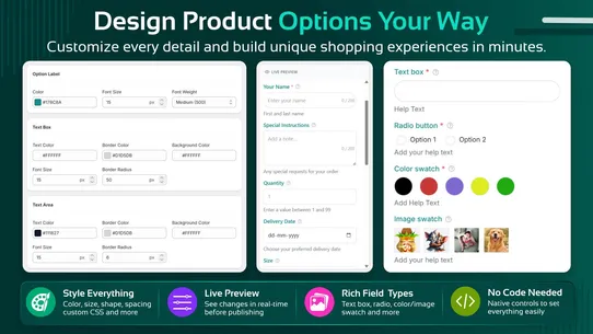 Custom Fields, Product Options screenshot