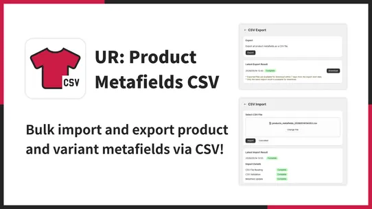 UR: Product Metafields CSV screenshot