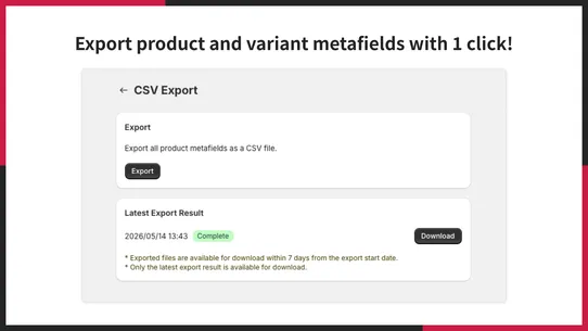 UR: Product Metafields CSV screenshot
