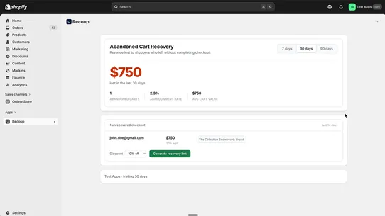 Recoup Abandoned Cart Recovery screenshot