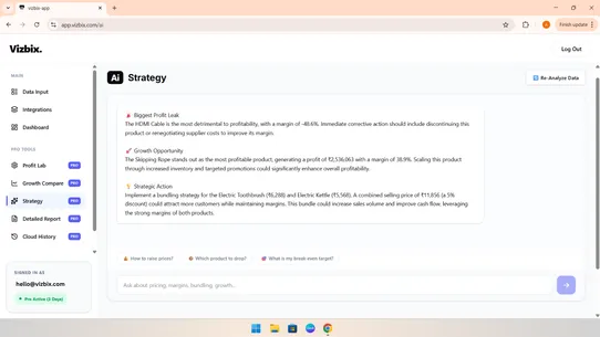 Vizbix Profit Optimizer screenshot