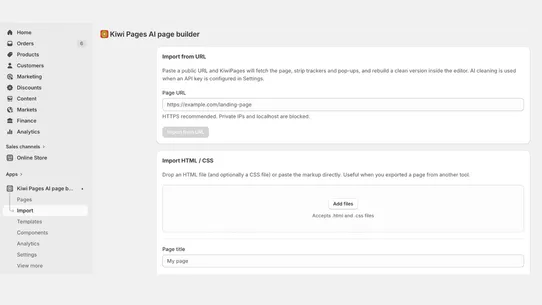 Kiwi Pages AI page builder screenshot