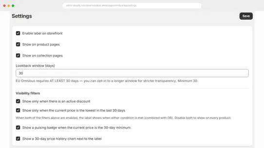 Omnibus EU Compliance screenshot
