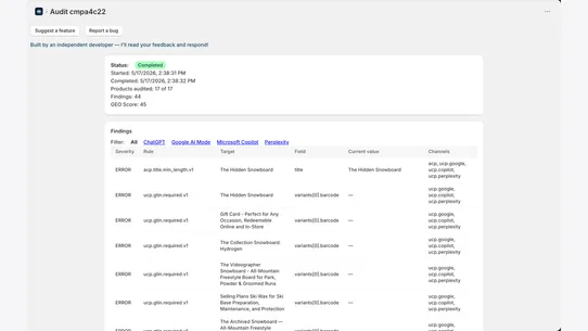 GEO ‑ AI Shopping Optimization screenshot