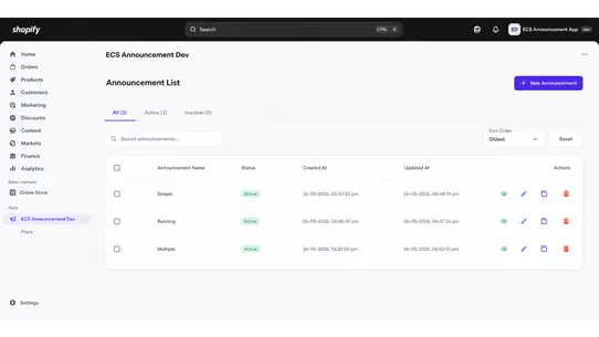 ECS Announcement screenshot