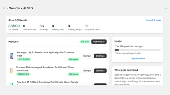 One Click AI SEO screenshot