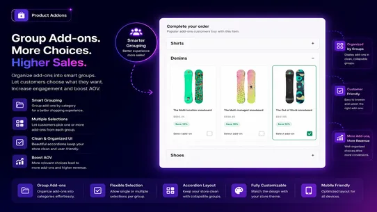 Product Addons Upsells engine screenshot