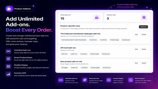Product Addons Upsells engine screenshot