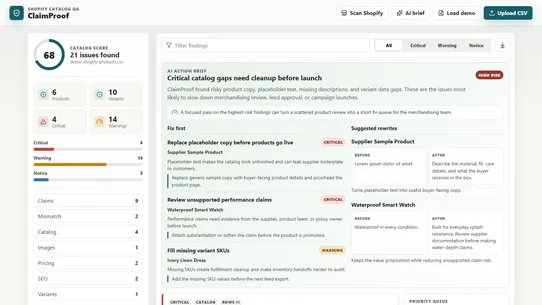 ClaimProof: Catalog QA screenshot