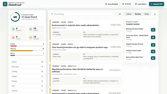ClaimProof: Catalog QA screenshot