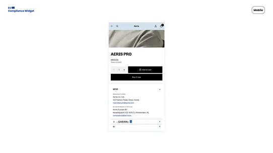 GARAN: EU Compliance Widget screenshot