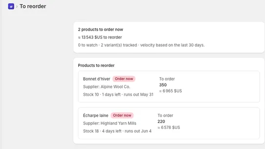 Restocked: Reorder Alerts screenshot