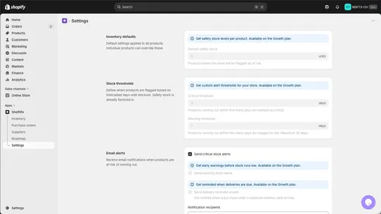 Shelflife: low stock forecasts screenshot