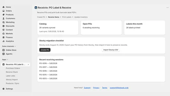 Receivio: PO Label &amp; Receive screenshot