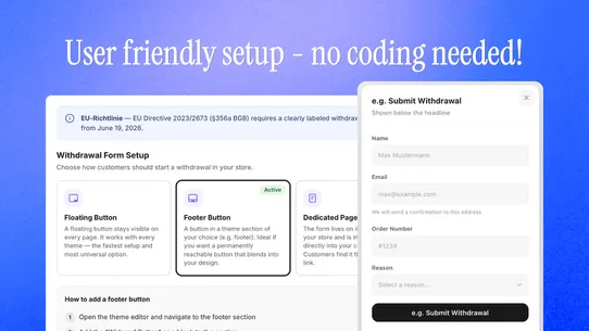 EU Withdrawal Form &amp; Button screenshot