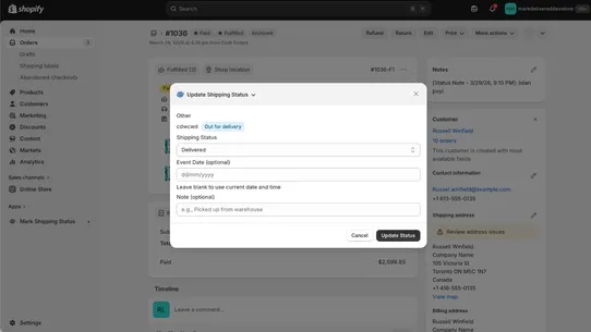 Mark Shipping Status screenshot