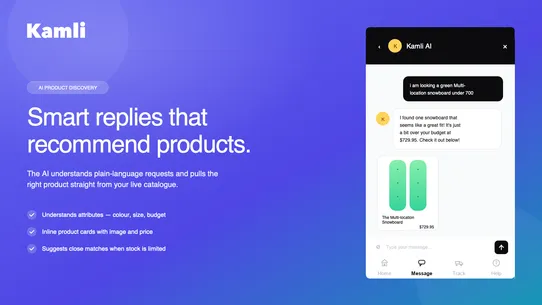 Kamli: AI chat bot + Live Chat screenshot
