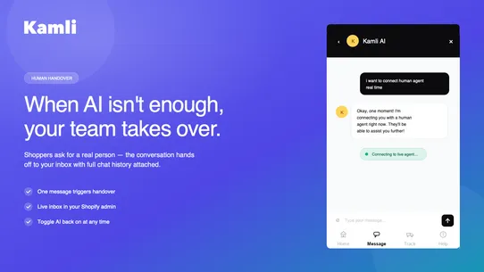 Kamli: AI chat bot + Live Chat screenshot