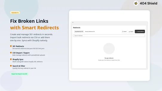 404 Shield: Redirect Manager screenshot