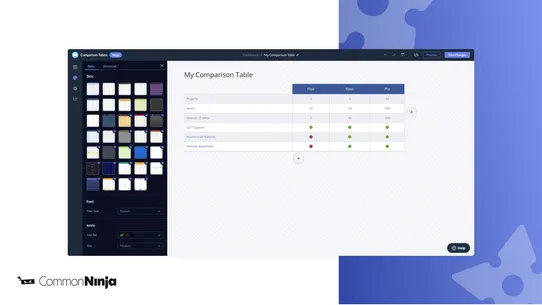 Common Ninja Comparison Tables screenshot