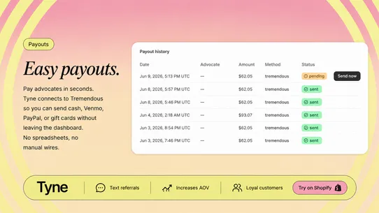Tyne: Text Referral Program screenshot