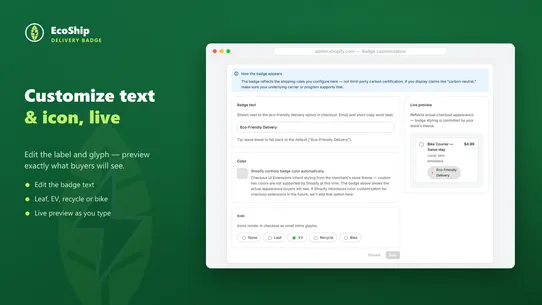 EcoShip ‑ Delivery Badge screenshot